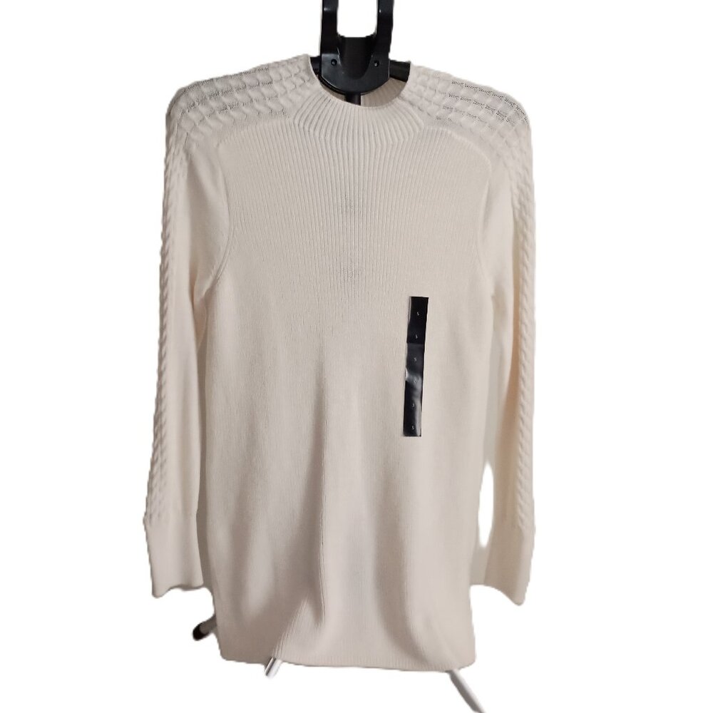Banana Republic Cream Cable Knit Mock Neck Long Sweater Women’s Size S NWT